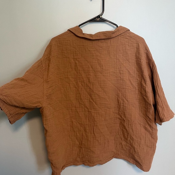 Brown Cropped Button Up - Picture 2 of 3